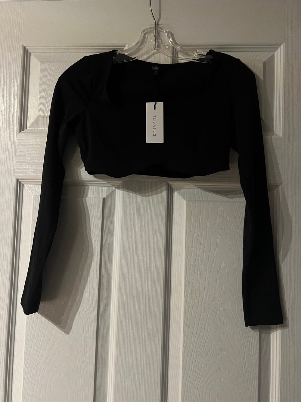 Dynamite Black Long Sleeve Cropped Square-Neck Top